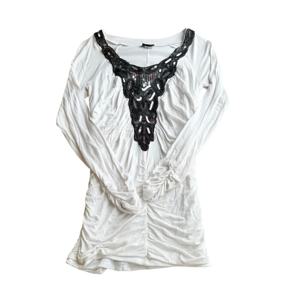 Daytrip Ivory Tunic with Charcoal Lace Detail